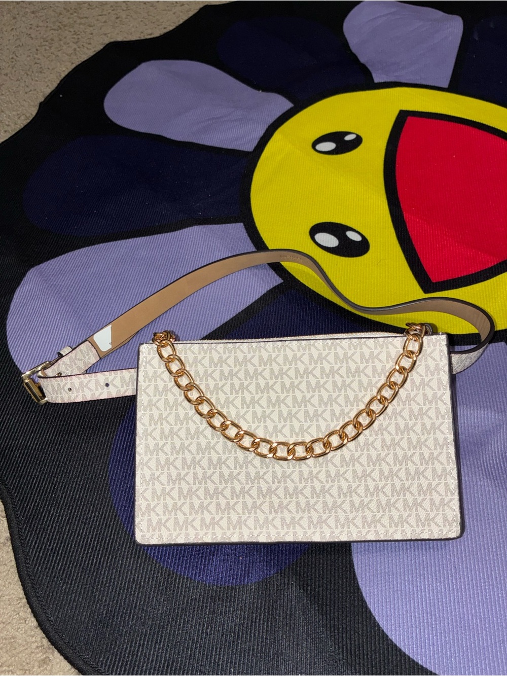 Michael Kors White Signature MK Chain Belt Bag